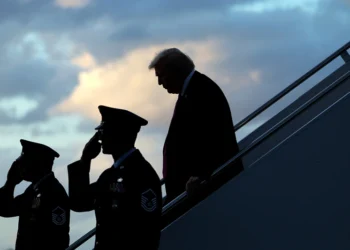 WEST PALM BEACH, FLORIDA - OCTOBER 17: U. S. President Donald Trump walks down the steps of Air Force One after he landed at West Palm Beach International Airport on October 17, 2025 in West Palm Beach, Florida. President Trump is spending his weekend at Mar-a-Lago in Palm Beach, Florida. (Photo by Alex Wong/Getty Images)