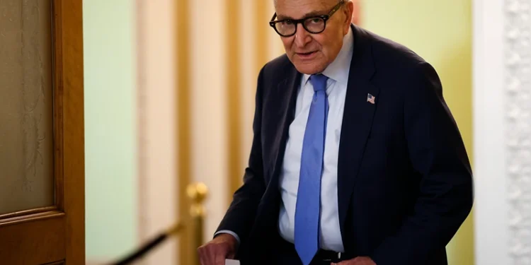 WASHINGTON, DC - OCTOBER 03: U.S. Senate Minority Leader Charles Schumer (D-NY) arrives for a press conference at the U.S. Capitol Building on October 3, 2025 in Washington, DC. The federal government shut down early Wednesday after Congress and the White House failed to reach a funding deal. (Photo by Kevin Dietsch/Getty Images)
