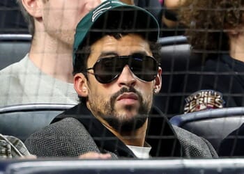 Bad Bunny attends the game between the New York Yankees and the Toronto Blue Jays in game three of the American League Division Series at Yankee Stadium in New York City on Tuesday.