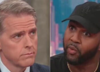 Former TMZ host Van Lathan, right, appeared on a CNN panel where he attacked an ICE raid carried out on an apartment complex in Chicago that targeted Tren de Aragua gang members, but Scott Jennings, left, flipped the script, leaving Lathan visibly upset.