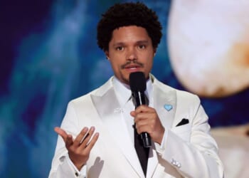 Trevor Noah is seen speaking during a Feb. 2 appearance at the Grammy Awards in Los Angeles.
