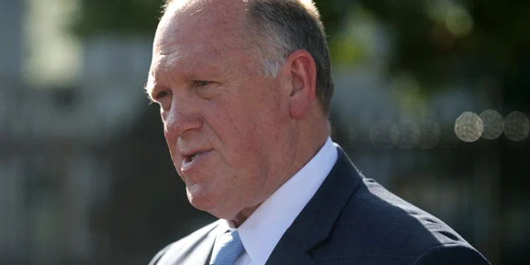 WASHINGTON, DC - SEPTEMBER 03: U.S. President Donald Trump’s “border czar” Tom Homan speaks to members of the press at the White House ground on September 3, 2025 in Washington, DC. The Trump administration has deployed federal officers and the National Guard to the District in order to place the DC Metropolitan Police Department under federal control and assist in crime prevention in the nation