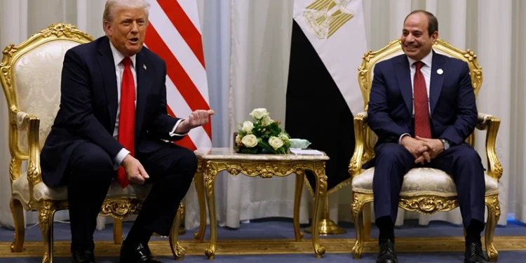 SHARM EL-SHEIKH, EGYPT - OCTOBER 13: U.S. President Donald Trump speaks to the press as he meets with President of Egypt Abdel Fattah El-Sisi on October 13, 2025 in Sharm El-Sheikh, Egypt. President Trump is in Egypt to meet with European and Middle Eastern leaders in what’s being billed as an international peace summit, following the start of a US-brokered ceasefire deal to end the war in the Gaza Strip. (Photo by Chip Somodevilla/Getty Images)