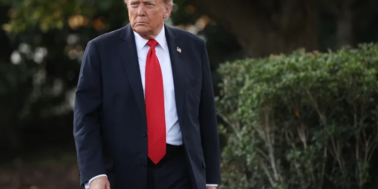 WASHINGTON, DC - SEPTEMBER 11: U.S. President Donald walks toward reporters while departing the White House on September 11, 2025 in Washington, DC. Trump is scheduled to travel to New York City this evening. (Photo by Win McNamee/Getty Images)