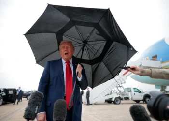 JOINT BASE ANDREWS, MARYLAND - OCTOBER 12: U.S. President Donald Trump speaks to the press before boarding Air Force One for a trip to the Middle East on October 12, 2025 at Joint Base Andrews, Maryland. President Trump will address the Israeli Knesset in Jerusalem on Monday, followed by a "Gaza Peace Summit" in Sharm El-Sheikh, Egypt, after helping broker a ceasefire between Israel and Hamas. (Photo by Chip Somodevilla/Getty Images)