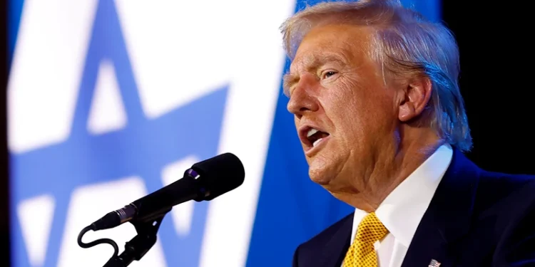 WASHINGTON, DC - SEPTEMBER 19: Republican presidential nominee former U.S. President Donald Trump delivers remarks at the Israeli American Council National Summit at the Washington Hilton on September 19, 2024 in Washington, DC. Trump addressed the pro-Israel conference, stating that if he is not elected president Israel will be “eradicated” within two years. (Photo by Kevin Dietsch/Getty Images)