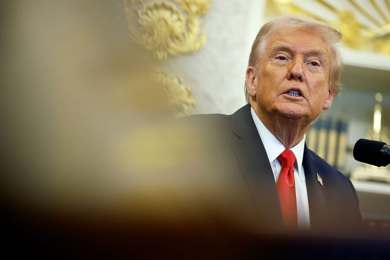 WASHINGTON, DC - OCTOBER 16: U.S. President Donald Trump answers questions from reporters during an event in the Oval Office of the White House on October 16, 2025 in Washington, DC. Trump outlined plans to expand vitro fertilization (IVF) access by encouraging workplace benefits to include access to IVF and infertility coverage. (Photo by Kevin Dietsch/Getty Images)