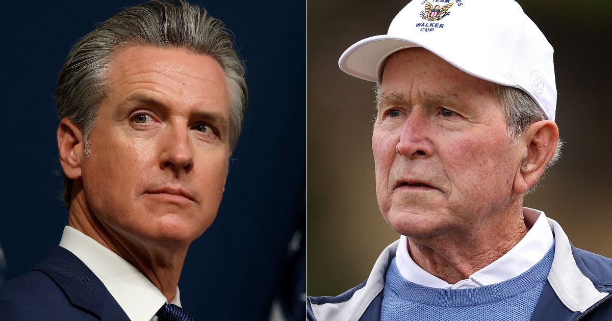 Based on SAT scores reported by Gov. Gavin Newsom, left, and former President George W. Bush, right, Bush scored 25 percent higher on the SAT than Newsom.