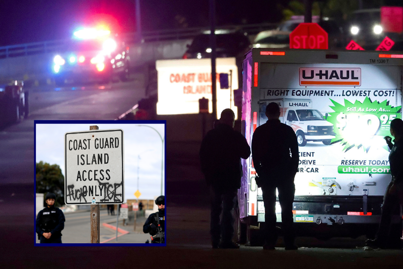 U.S. Coast Guard security officers fire on U-Haul truck reversing toward them at checkpoint gate – One America News Network