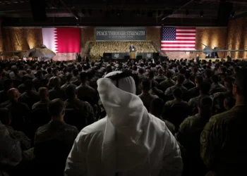 DOHA, QATAR - MAY 15: U.S. President Donald J. Trump delivers remarks at the Al Udeid Air Base to U.S. military personnel and Qatari military personnel on May 15, 2025, in Doha, Qatar. Trump is on the third day of his visit to the Gulf to underscore the strategic partnership between the United States and Qatar, focusing on regional security and economic collaboration. (Photo by Win McNamee/Getty Images)
