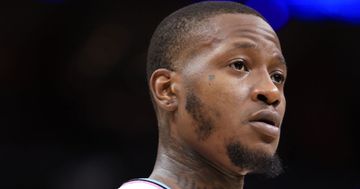 Terry Rozier of the Miami Heat looks on against the Washington Wizards during the second quarter of the game in Miami, Florida, on April 13.