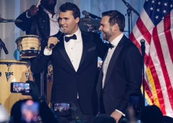 WASHINGTON, DC - JANUARY 19: Charlie Kirk introduces U.S. Vice President-elect JD Vance on stage during the Turning Point USA Inaugural-Eve Ball at the Salamander Hotel on January 19, 2025 in Washington, DC. (Photo by Samuel Corum/Getty Images)