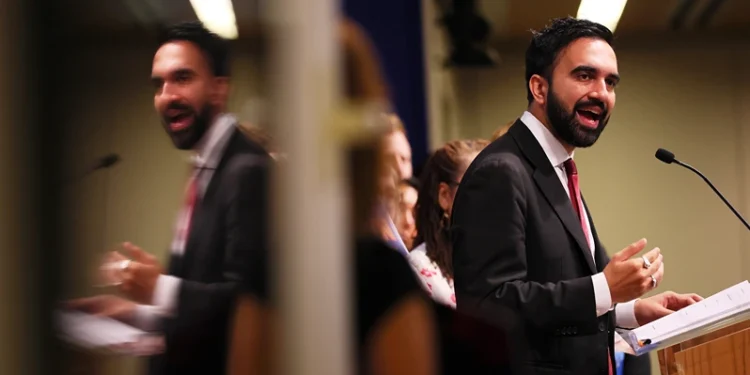 NEW YORK, NEW YORK - JULY 09: New York Mayoral Candidate Zohran Mamdani speaks during a press conference at the United Federation of Teachers (UFT) headquarters on July 09, 2025 in New York City. Mamdani spoke during a press conference alongside UTF President Michael Mulgrew, Chapter leader Dr. Terrain Reeves and members of UTF as he received the endorsement of the teachers union. (Photo by Michael M. Santiago/Getty Images)