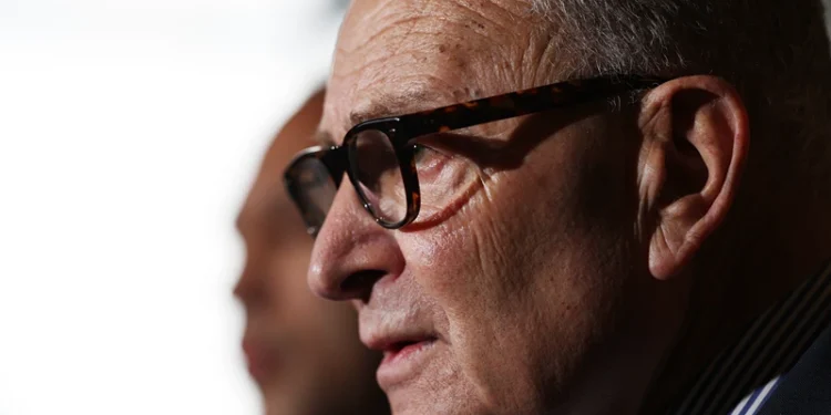 WASHINGTON, DC - OCTOBER 16: U.S. House Minority Leader Hakeem Jeffries (D-NY) and Senate Minority Leader Chuck Schumer (D-NY) speak to reporters at the U.S. Capitol on October 16, 2025 in Washington, DC. Senators failed to pass legislation to reopen the government after a 10th vote on short term funding. (Photo by Anna Moneymaker/Getty Images)