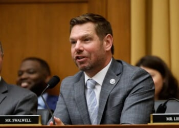WASHINGTON, DC - JUNE 04: House Judiciary Committee member Rep. Eric Swalwell (D-CA) (R) accuses his fellow committee members of being members of a cult as U.S. Attorney General Merrick Garland testifies during a hearing in the Rayburn House Office Building on Capitol Hill on June 04, 2024 in Washington, DC. Facing a contempt vote in the House, Garland pushed back against false accusation that the Justice Department is behind the prosecution and subsequent conviction of former U.S. President Donald Trump in New York, and that falsehoods and "conspiracy theories" are harming the rule of law. (Photo by Chip Somodevilla/Getty Images)