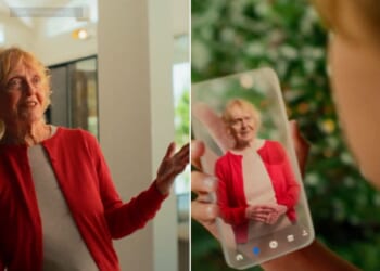 The ad features a boy, right, communing with an artificial intelligence version of his grandmother, left, who died before he was born.