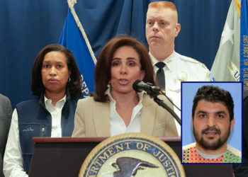 US Attorney for the District of Columbia Jeanine Pirro speaks to the press as D.C. Mayor Muriel Bowser (L), FBI Director Kash Patel (R), looks on during a press conference regarding the shooting of two West Virginia National Guard soldiers on November 27, 2025 in Washington, DC. Two members of the West Virginia National Guard were shot blocks from the White House in what authorities are calling a targeted shooting. (Photo by Andrew Leyden/Getty Images) / Rahmanullah Lakanwal (Department of Justice)
