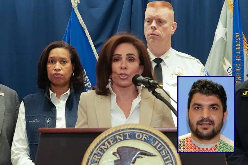 US Attorney for the District of Columbia Jeanine Pirro speaks to the press as D.C. Mayor Muriel Bowser (L), FBI Director Kash Patel (R), looks on during a press conference regarding the shooting of two West Virginia National Guard soldiers on November 27, 2025 in Washington, DC. Two members of the West Virginia National Guard were shot blocks from the White House in what authorities are calling a targeted shooting. (Photo by Andrew Leyden/Getty Images) / Rahmanullah Lakanwal (Department of Justice)