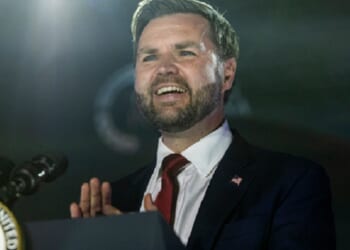 Vice President J.D. Vance laughs on Wednesday during an address at a Turning Point USA event at the University of Mississippi in Oxford, Mississippi.