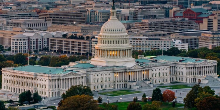 The U.S. Capitol is pictured in Washington, D.C., at sunset.