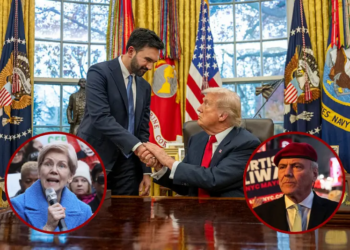 US President Donald Trump (R) shakes hands with New York Mayor-elect Zohran Mamdani as they meet in the Oval Office of the White House in Washington, DC, on November 21, 2025. (Photo by Jim WATSON / AFP via Getty Images) / Sen. Elizabeth Warren (D-MA) speaks as Congressional Democrats and CFPB workers hold a rally to protest the closing of the Consumer Financial Protection Bureau (CFPB) and the work-from-home order issued by CFPB Director Russell Vought outside its headquarters on February 10, 2025 in Washington, DC. (Photo by Jemal Countess/Getty Images for MoveOn) / Republican candidate for mayor of New York City, Curtis Sliwa, campaigns on November 2, 2025 in the Manhattan borough in New York City. A few days before the mayoral election, Sliwa is trailing behind Democrat running as independent candidate, former New York Gov. Andrew Cuomo and Democratic candidate Zohran Mamdani. (Photo by Stephanie Keith/Getty Images)