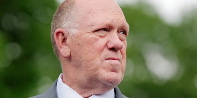 WASHINGTON, DC - MAY 05: White House border czar Tom Homan speaks to reporters outside the White House on May 05, 2025 in Washington, DC. Homan spoke to reporters on a range of topics including U.S. President Donald Trump