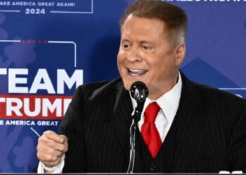 Conservative political commentator Wayne Allyn Root speaks is pictured at a January 2024 rally in Las Vegas to support now-President Donald Trump's successful campaign.