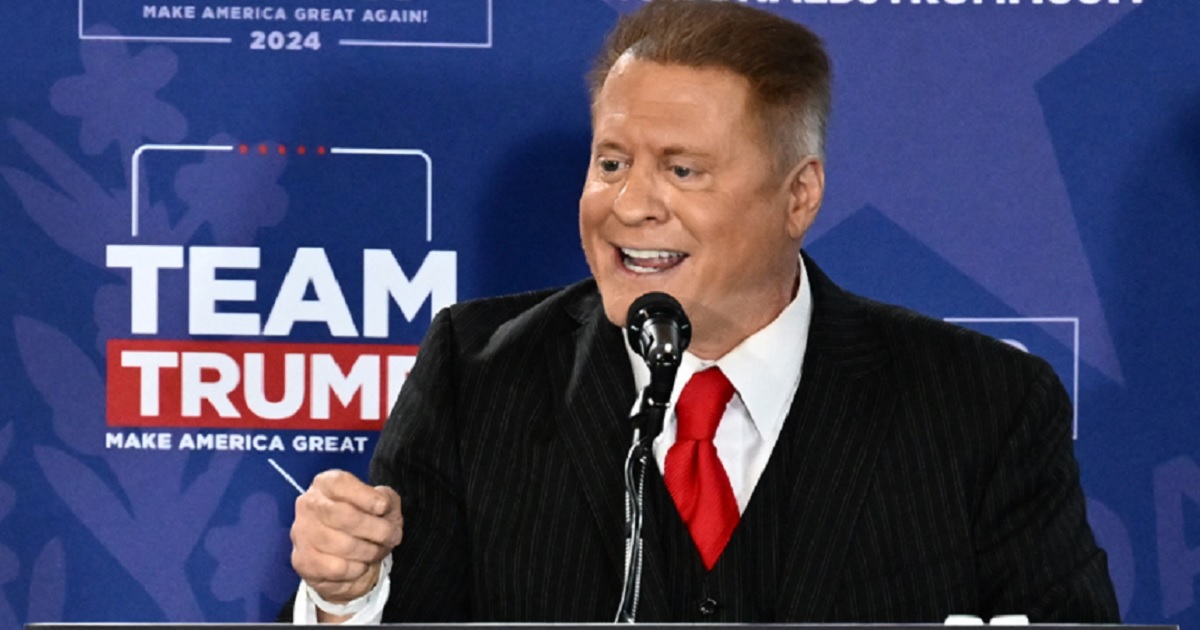 Conservative political commentator Wayne Allyn Root speaks is pictured at a January 2024 rally in Las Vegas to support now-President Donald Trump's successful campaign.