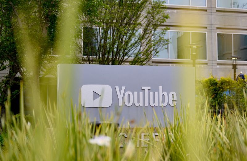 The YouTube logo is seen outside the company's corporate headquarters in San Bruno, California, on April 23, 2025. YouTube turned 20 years old and is on track to become the biggest media company by revenue at $550 billion. (Photo by JOSH EDELSON / AFP) (Photo by JOSH EDELSON/AFP via Getty Images)