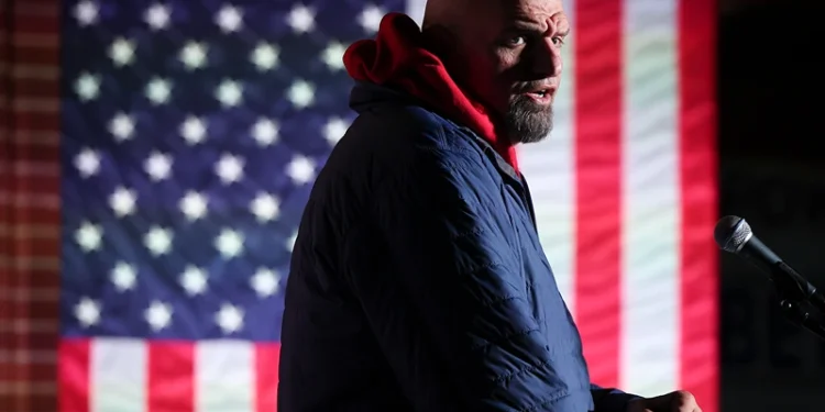 COLLEGEVILLE, PENNSYLVANIA - NOVEMBER 03: Lieutenant Governor of Pennsylvania and Democratic U.S. Senate candidate John Fetterman speaks at a campaign event at the headquarters of the International Brotherhood of Electrical Workers Local 88 November 3, 2022 in Collegeville, Pennsylvania. Fetterman faces Republican candidate Dr. Mehmet Oz in the midterm elections on November 8. (Photo by Win McNamee/Getty Images)