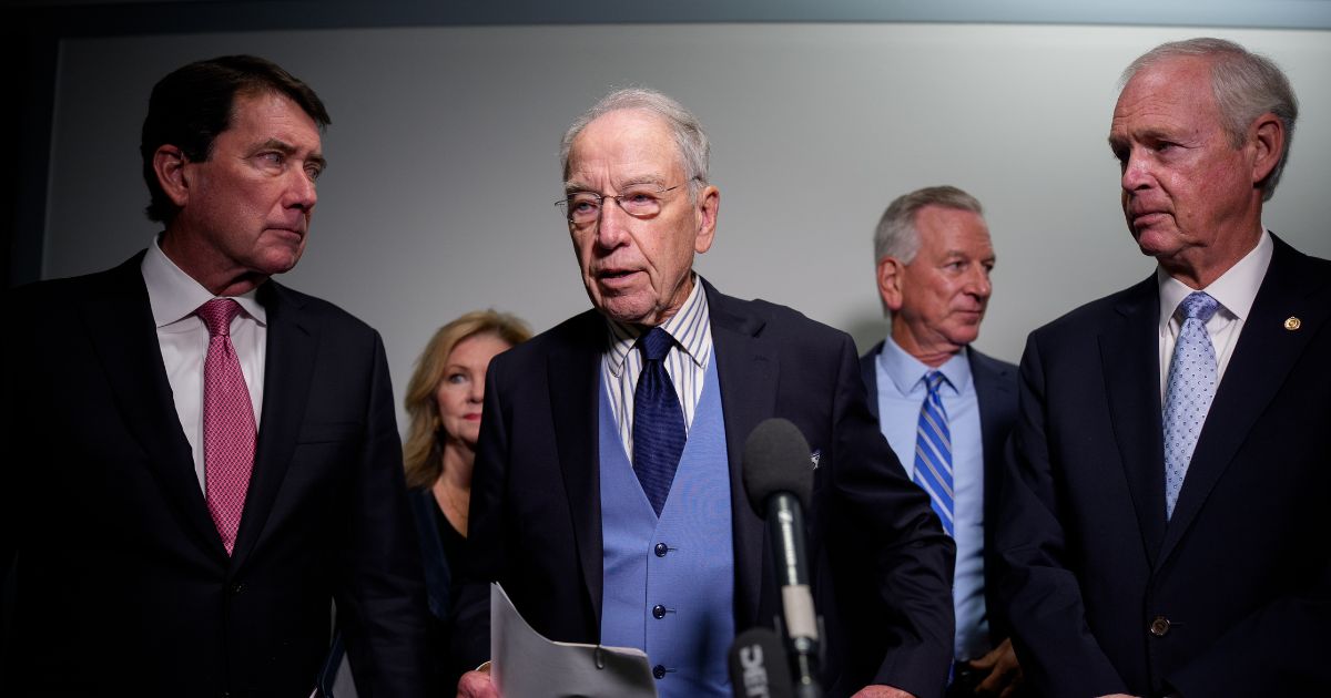Senate Judiciary Committee Chairman Sen. Chuck Grassley speaks to reporters on Capitol Hill on Oct. 6, 2025, in Washington, D.C.