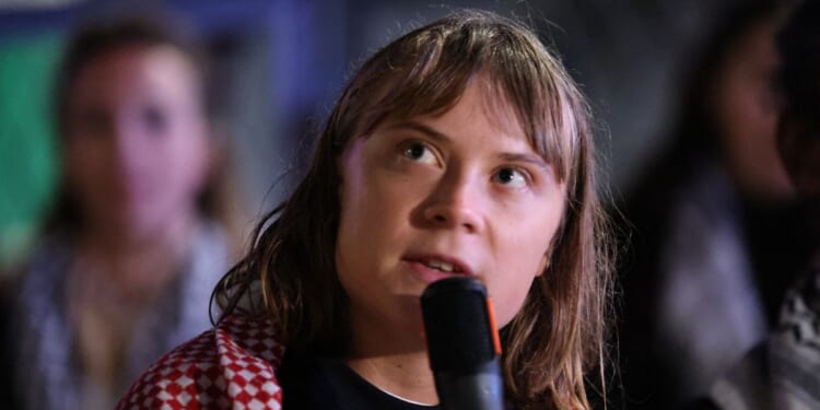 Swedish activist Greta Thunberg speaks at a news conference in Stockholm, Sweden on Oct. 7, 2025.