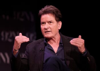 Charlie Sheen attends a conversation for his new book "The Book Of Sheen" with David Duchovny at 92NY on Sept. 8, 2025, in New York City.