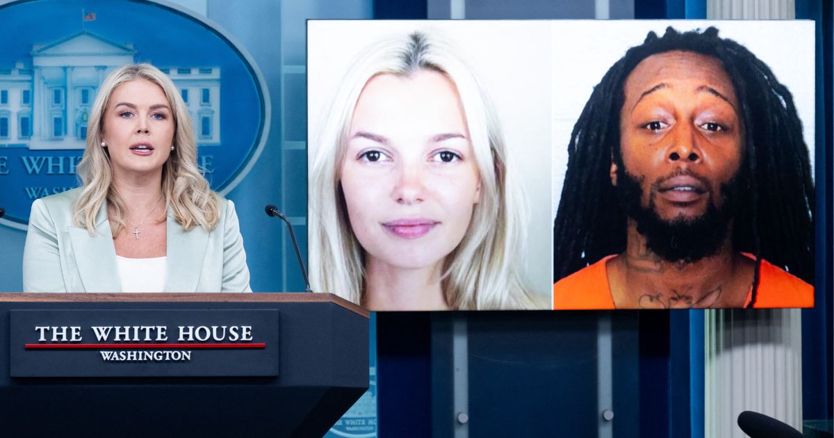 White House Press Secretary Karoline Leavitt speaks alongside a photo of Ukrainian refugee Iryna Zarutska, who was allegedly killed by Decarlos Brown Jr on a light rail train in Charlotte, North Carolina, during a press briefing in the Brady Press Briefing Room of the White House in Washington, D.C., on Sept. 9, 2025.
