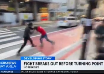 Amanda Hari of KPIX-TV in San Francisco characterized a protest outside a Turning Point USA event at the University of California-Berkeley on Nov. 10, 2025, as "mostly peaceful."