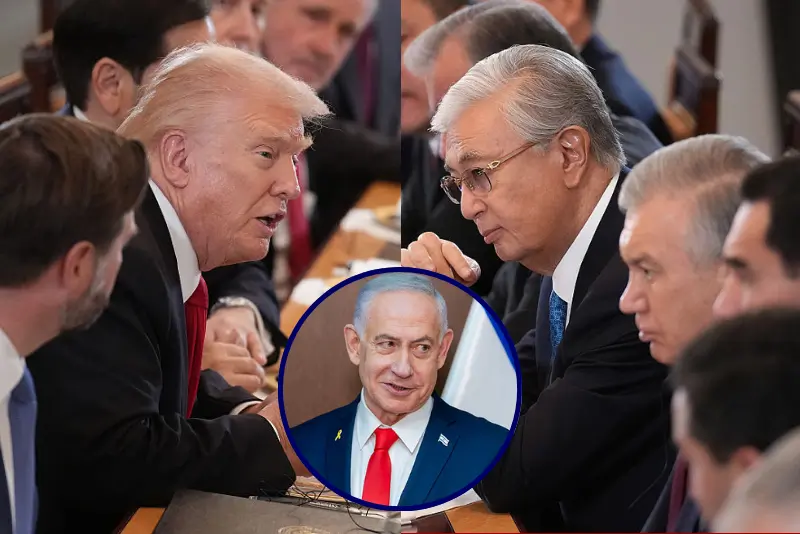 U.S. President Donald Trump, joined by lawmakers and members of his administration, delivers remarks during a dinner with leaders of Central Asian countries in the East Room of the White House on November 6, 2025, in Washington, DC. Trump hosted presidents Kassym-Jomart Tokayev of Kazakhstan, Serdar Berdimuhamedow of Turkmenistan, Sadyr Japarov of Kyrgyzstan, Shavkat Mirziyoyev of Uzbekistan and Emomali Rahmon of Tajikistan. (Photo by Andrew Harnik/Getty Images) / President of Kazakhstan Kassym-Jomart Tokayev (C), joined by President of the Uzbekistan Shavkat Mirziyoyev (2nd-R), and President of Turkmenistan Serdar Berdimuhamedow attend a dinner hosted by U.S. President Donald Trump for leaders of Central Asian countries in the East Room of the White House on November 6, 2025, in Washington, DC. President Trump hosted the leaders to discuss regional peace and critical mineral resource trade. (Photo by Andrew Harnik/Getty Images) / Israeli Prime Minister Benjamin Netanyahu meets with U.S. Vice President J.D. Vance at the Prime Minister