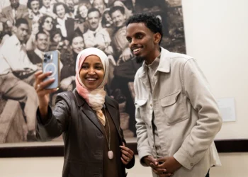 MINNEAPOLIS, MINNESOTA - NOVEMBER 4: Minneapolis mayoral candidate State Senator Omar Fateh (R) records an Instagram live video with Rep. Ilhan Omar (D-MN) as he campaigns on Election Day at the University of Minnesota on November 4, 2025 in Minneapolis, Minnesota. Incumbent Mayor Jacob Frey is seeking reelection to his third term in office as he is opposed by three other local Democrats. (Photo by Stephen Maturen/Getty Images)