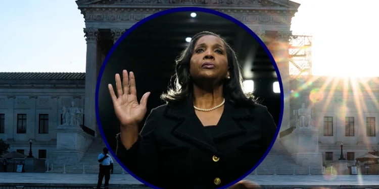 (Background) WASHINGTON, DC - OCTOBER 7: People pass outside the U.S. Supreme Court on October 7, 2024 in Washington, DC. The new Supreme Court term starts as the justices of the country