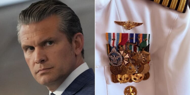 War Secretary Pete Hegseth, left, posted criticism of Sen. Mark Kelly's uniform snapshot on social media, right, but later enumerated some far more serious accusations.