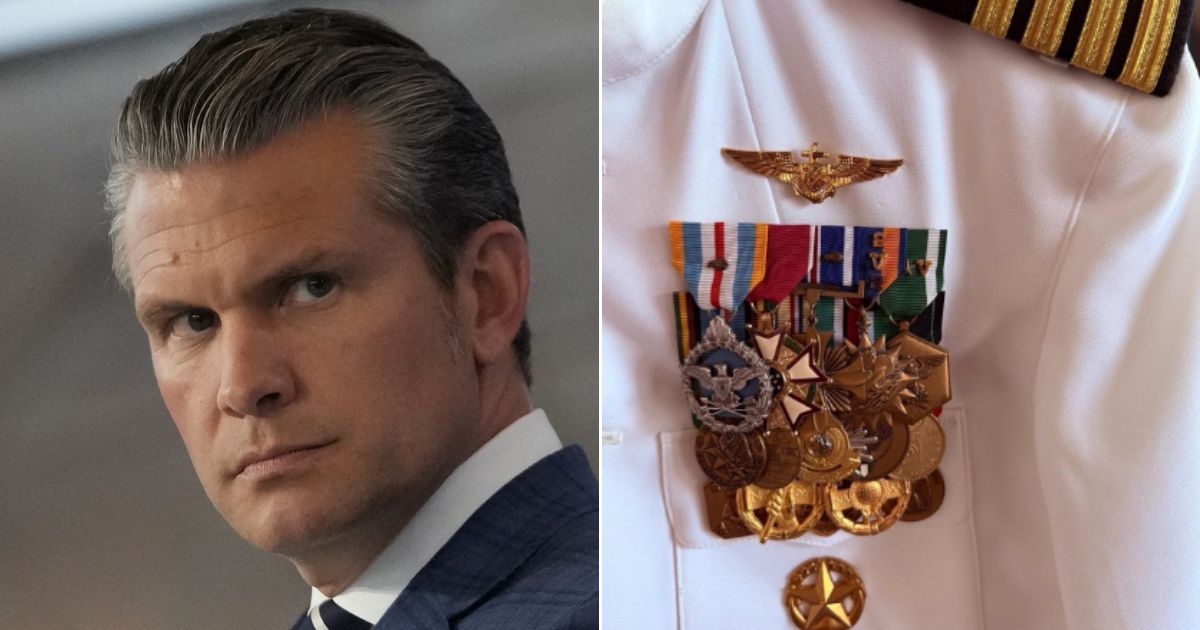 War Secretary Pete Hegseth, left, posted criticism of Sen. Mark Kelly's uniform snapshot on social media, right, but later enumerated some far more serious accusations.