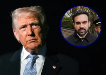 R) New York Mayor-elect Zohran Mamdani (R) and New York City Police Commissioner Jessica Tisch speaks with reporters after their visit to the New York City Police Memorial on November 19, 2025. (Photo by RICHARD DREW/POOL/AFP via Getty Images)