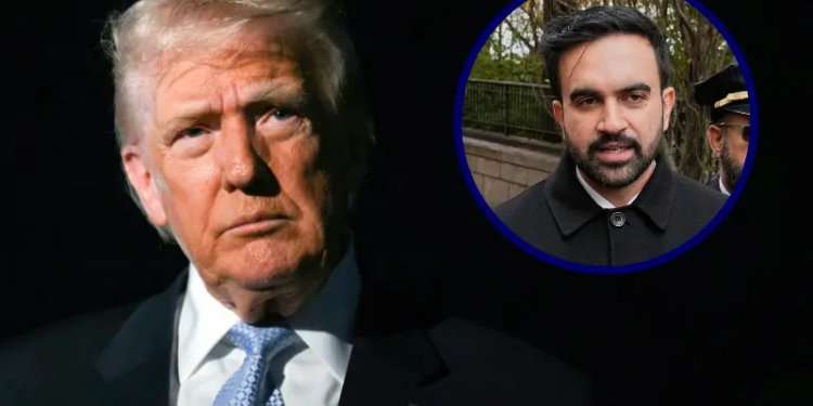 R) New York Mayor-elect Zohran Mamdani (R) and New York City Police Commissioner Jessica Tisch speaks with reporters after their visit to the New York City Police Memorial on November 19, 2025. (Photo by RICHARD DREW/POOL/AFP via Getty Images)