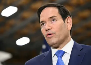 U.S. Secretary of State Marco Rubio speaks to journalists at the John C. Munro Hamilton International Airport, Ontario, Canada November 12, 2025. Mandel Ngan/Pool via REUTERS