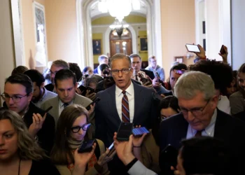 WASHINGTON, DC - NOVEMBER 10: Senate Majority Leader John Thune (R-SD) speaks to reporters while walking to his office on November 10, 2025 on Capitol Hill in Washington, DC. The Senate reached a deal late Sunday to fund the Government, aiming to end the longest shutdown in history. (Photo by Tom Brenner/Getty Images)