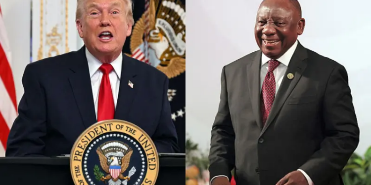 US President Donald Trump participates in a video call with military service members from his Mar-a-Lago residence in Palm Beach, Florida, on November 27, 2025, during the Thanksgiving holiday. US President Donald Trump said Thursday that Sarah Beckstrom, one of the two National Guard troops shot a day earlier near the White House, had died, while the other soldier was "fighting for his life." (Photo by Jim WATSON / AFP via Getty Images) / South African President Cyril Ramaphosa (R) welcomes Ethiopian Prime Minister Abiy Ahmed Ali as he arrives for the opening of the G20 Leaders