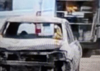 The remnants of the car driven by an apparent terrorist, who plowed into crowds of pedestrians on Ile d’Oléron, a French island getaway, on Nov. 5, 2025.