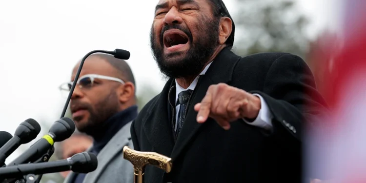 WASHINGTON, DC - NOVEMBER 20: Rep. Al Green (D-TX) speaks at a presser after joining "Remove the Regime" protesters as they march from Union Station to the Capitol on November 20, 2025 in Washington, DC. The protesters are demonstrating against President Donald Trump and calling for his impeachment. (Photo by Heather Diehl/Getty Images)