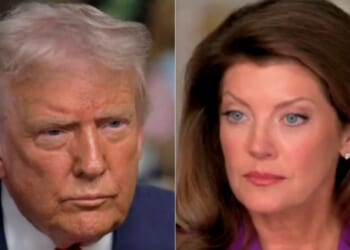 In a "60 Minutes" interview that aired on Sunday, President Donald Trump, left, told Norah O'Donnell, right, that he will not be extorted by Democrats to end the government shutdown.