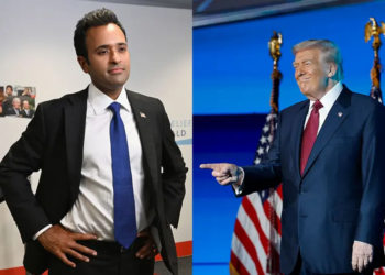 Vivek Ramaswamy attends Charity Day 2025 Hosted by Cantor Fitzgerald Relief Fund at BGC Group on September 11, 2025 in New York City. (Photo by Slaven Vlasic/Getty Images for Cantor Fitzgerald) / U.S. President Donald Trump arrives on stage to deliver remarks during the America Business Forum at the Kaseya Center on November 05, 2025 in Miami, Florida. The forum brings together global leaders, cultural figures and innovators from various sectors for discussions on business, technology and social development. (Photo by Kevin Dietsch/Getty Images)