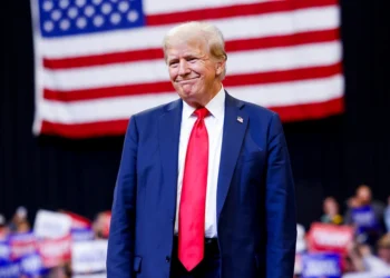 BOZEMAN, MONTANA - AUGUST 09: Republican presidential nominee, former U.S. President Donald Trump walks toward the stage to speak at a rally at the Brick Breeden Fieldhouse at Montana State University on August 9, 2024 in Bozeman, Montana. (Photo by Michael Ciaglo/Getty Images)